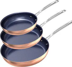 Nuwave 3-Piece Fry Pan Set, 8, 10, 12 Forged Lightweight, G10 Healthy Duralon Blue Ceramic Ultra Non-Stick, Induction-Ready & Works on All Cooktops, Ergonomic Stay-Cool Handles