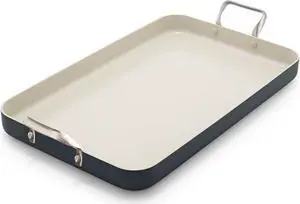 GreenPan 18" x 11" Double Burner Griddle Pan, Hard Anodized Healthy Ceramic Nonstick PFAS-Free, Stainless Steel Handles, Stovetop Cooking, Dishwasher Safe, Oven & Broiler Safe Cookware, Black