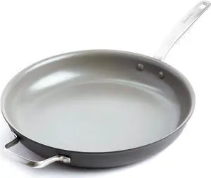 GreenPan Chatham Hard Anodized Healthy Ceramic Nonstick, 13" Frying Pan Skillet with Helper Handle, PFAS-Free, Dishwasher Safe, Oven Safe, Gray