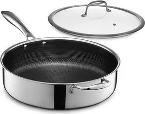 HexClad Hybrid Nonstick 5.5 Qt Deep Sauté Pan and Lid, Dishwasher and Oven-Safe, Compatible with All Cooktops
