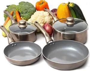 Moss & Stone 6 Piece Nonstick Cookware Set, Pots And Pans Set Non stick With Glass Lid, Induction Cookware, Stay-Cool Handles, PTFE/PFOA (6 Pcs Dark Grey)