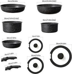 Pots and Pans Set, Nonstick Detachable Handle Cookware Set, Induction Kitchen Cookware Set with Removable Handle, Healthy Non Stick Cookware, Dishwasher  Oven Safe, PFOA Free