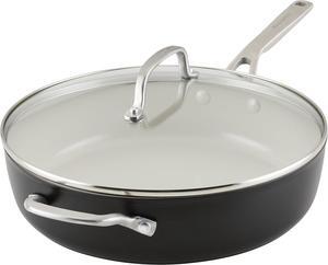 KitchenAid Hard Anodized Ceramic 5-Quart Nonstick Sauté Pan with Shatter-Resistant Lid & Riveted Handle  Durable, Even Heating, Easy Clean, Oven Safe to 500°F, Matte Black