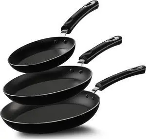 Utopia Kitchen Nonstick Cookware 3 Piece Set, Nonstick Frying Pans with Induction Bottom, 8, 9.5 & 11 Inches Frying Pans with Bakelite Handles, PFOA Free, Black