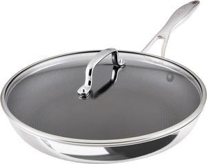 Circulon C1 Series Clad Stainless Steel with ScratchDefense Technology Cookware Nonstick Induction Frying Pan/Skillet with Lid, Metal Utensil Safe, 12.5 Inch Fry Pan - Polished Stainless Steel
