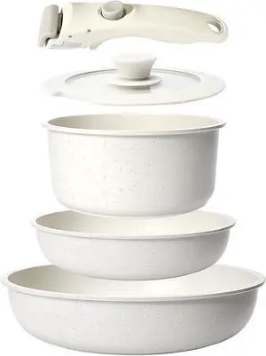 GiPP 5Pcs Pots and Pans Set Non Stick, Cookware Sets Nonstick Detachable Handle, Induction Kitchen Set Removable Handle, RV Cookware set, Oven Safe