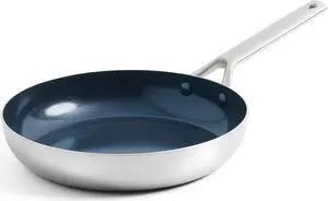 Blue Diamond Cookware Tri-Ply Stainless Steel Ceramic Nonstick, 9.5" Frying Pan Skillet, PFAS-Free, Multi Clad, Induction, Dishwasher Safe, Oven Safe, Silver
