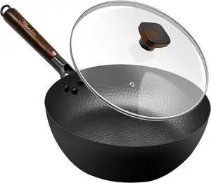 Frying Pan with Lid Skillet Nonstick 10 inch Carbon Steel Wok Pan Woks and Stir Fry Pans for Electric,Induction and Gas Stoves