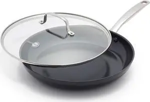 GreenPan Chatham Black Prime Midnight Hard Anodized Healthy Ceramic Nonstick, 12" Frying Pan Skillet with Lid, PFAS-Free, Dishwasher Safe, Oven Safe, Black