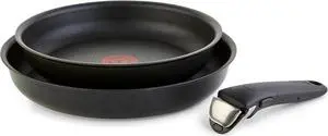 T-fal Ingenio Detachable Handle Cookware Set, Stackable Set. Induction Oven Broiler Safe 500F Cookware, Pots and Pans, Oven, Broil, Dishwasher Safe, 3 Piece set, Onyx Black