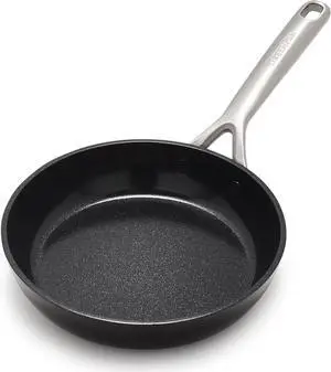GreenPan GP5 Hard Anodized Healthy Ceramic Nonstick 8" Frying Pan Skillet, Heavy Gauge Scratch Resistant, Stay Flat Surface, Induction, Mirror Finish Handle,Oven Safe, PFAS-Free, Black