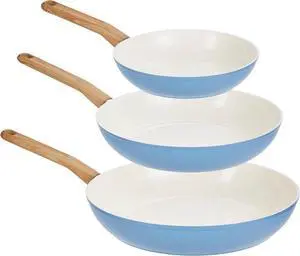 GoodCook Healthy Ceramic Titanium-Infused 3-Piece Fry Pan Set, Light Blue Induction Cookware, Nonstick Cooking Pan, Frying Pan Skillet for Eggs, Meats, Vegetables, Sauces, Warming Tortillas GoodCook Healthy Ceramic Titanium-Infused 3-Piece Fry Pan Set, Light Blue Induction Cookware, Nonstick Cooking Pan, Frying Pan Skillet for Eggs, Meats, Vegetables, Sauces, Warming Tortillas