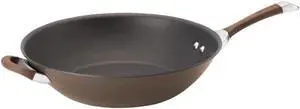 Circulon Symmetry Hard Anodized Nonstick Stir Fry / Wok Pan with Helper Handle - 14 Inch, Chocolate