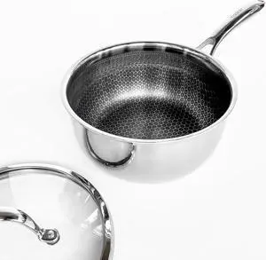3.0 Quart Hexagon Surface Hybrid Stainless Steel Saucepan with Lid