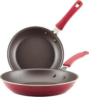 Rachael Ray Cook + Create Nonstick Frying Pans/Skillet Set, 9.5 Inch and 11.75 Inch, Red