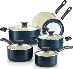 Cook N Home Pots and Pans Set Nonstick, 10-Piece Ceramic Kitchen Cookware Sets, Nonstick Cooking Set with Saucepans, Frying Pans, Dutch Oven Pot with Lids, Blue