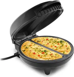 Elite Gourmet EOM205 Non-Stick Omelet, Frittata, Snack Pocket Maker, Dessert Maker, 2 Individual 6.5" Omelets, Stainless Steel and Black