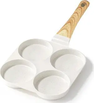 Nonstick Egg Frying Pan, 4-Cup Granite Non Stick Omelette Pan Skillet for Breakfast, Pancake Pan with Heat-Resistant Handle, Compatible with All Stovetops, Easy to Clean, PFOA Free, White