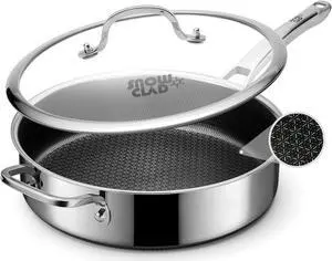 Frying Pans Nonstick with Lid,Hybrid Non Stick 5 Quart Saute pan,PFOA Free Cookware,Stainless Steel skillet,12 inch Deep Saute Pan,Dishwasher and Oven Safe,Works on Induction,Ceramic and Gas Cooktops