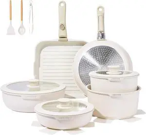 JEETEE Pots and Pans Set Non Stick 25pcs, Cookware Set with Removable Handle, Induction Kitchen Cooking Sets with Detachable Handle, RV Camping Stackable Pots Pans, Oven Safe, PFOA Free, Beige