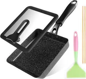 Tamagoyaki Pan - Japanese Egg Pan with Lid - Japanese Omelette pan Nonstick - Omelet Pan for Japanese Food - Square Frying Pan