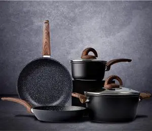 Pots and Pans Set Non Stick, Ceramic Cookware Set with Granite Pattern Kitchen Cooking Sets Induction Pot and Pan w/Frying Pans, Saucepans, Casserole, Non-Toxic, PTFE/PFOA/PFOS-Free, Black