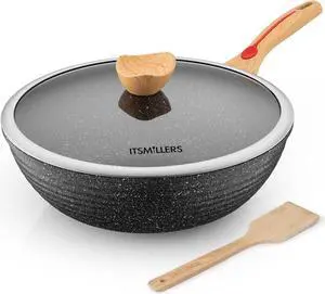 Nonstick Wok Aluminium Die-casting Chinese Wok, Scratch Resistant With Lid and Spatula, PFOA-Free, Dishwasher Safe & Induction Bottom,12.5 Inch,6L,Large Capacity