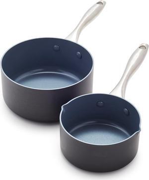 GreenPan Lima Hard Anodized Healthy Ceramic Nonstick 1QT and 2QT Saucepan Pot Set, PFAS-Free, Oven Safe, Gray