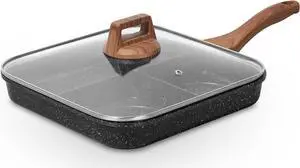 ESLITE LIFE 11 Inch Nonstick Divided Grill Pan with Lid for Indoor Cooking, Versatile 3-In-1 Induction Large Breakfast Pan for Stove Tops, PTFE & PFOA Free, Black