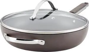 Ayesha Curry Kitchenware 80293 Professional Hard Anodized Nonstick Deep Frying Pan/Skillet with Lid and Helper Handle, 12.25 Inch - Charcoal
