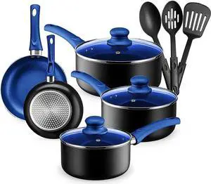 Chef's Star Pots And Pans Set Kitchen Cookware Sets Nonstick Aluminum Cooking Essentials 11 Pieces Blue