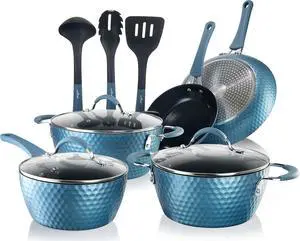 NutriChef 11 Pc Pots and Pans Set Non Stick Cookware with Ceramic Coating, Ergonomic Handles, Induction Ready, Includes Saucepan, Dutch Oven, Large & Small Fry Pans, Royal Blue NutriChef 11 Pc Pots and Pans Set Non Stick Cookware with Ceramic Coating, Ergonomic Handles, Induction Ready, Includes Saucepan, Dutch Oven, Large & Small Fry Pans, Royal Blue