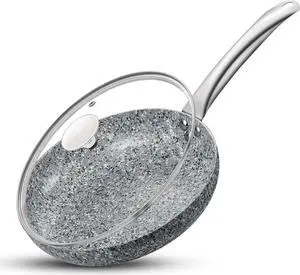 KOCH SYSTEME CS Frying Pan with Lid, 8 Inch Frying Pan with Nonstick Granite Coatings, APEO & PFOA-Free Small Frying Pan with Lid, 8" Granite Skillet with Lid, Nonstick Frying Pan, Oven Safe