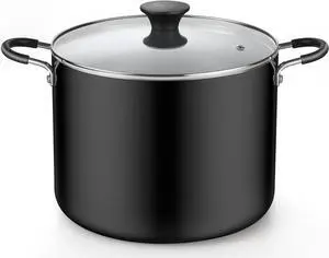 Cook N Home Nonstick Stockpot with Lid 10.5-Qt, Deep Cooking Pot Cookware Canning Stock Pot with Glass Lid, Black