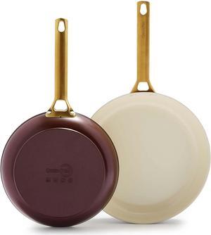 GreenPan Reserve Hard Anodized Healthy Ceramic Nonstick 8" and 11" Frying Pan Skillet Set, Gold Handle, PFAS-Free, Dishwasher Safe, Oven Safe, Merlot Red