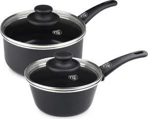 GreenLife Soft Grip 1QT and 2QT Saucepan Set, Healthy Ceramic Nonstick, Non Toxic PFAS & PFOA-Free, Dishwasher Safe, Glass Lids, Stay-Cool Handles, Easy Clean Cookware, Kitchen Essentials, Black