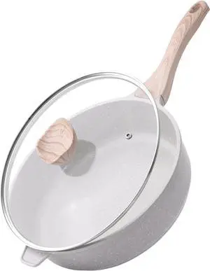Nonstick Ceramic Deep Frying Pan, 11 Inch Non Toxic Skillet with Lid, Healthy Jumbo Cooker, Saute Pan for Cooking, Chefs Pan, Induction Cookware, PFOA & PFAS Free