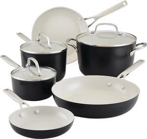 KitchenAid Hard Anodized Ceramic 9-Piece Nonstick Cookware Set  Includes Fry Pans, Saucepan, Stockpot, Durable, Even Heating, Oven Safe to 500°F, Matte Black
