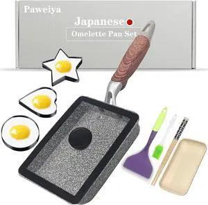 Tamagoyaki Pan Set with Lid, Japanese Omelette Pan Nonstick, Square Japanese Egg Pan, Tamago Pan Rectangle, 5"×7" Grey
