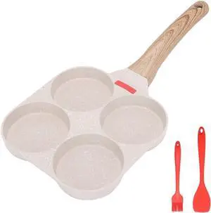 Egg Pan Egg Frying Pan, Fried Egg Pan Nonstick 4 Cups Pancake Pan Aluminium Alloy Cooker for Breakfast, Induction Compatible (White)
