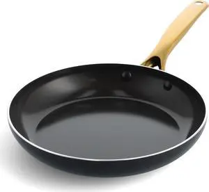 Blue Diamond Gold 10" Frying Pan Skillet, Ceramic Nonstick, PFAS Free, PFOA Free, Induction Suitable, Dishwasher Safe, Gold Handle, Black