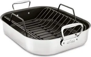 All-Clad Specialty Stainless Steel Large Roaster with Nonstick Rack 13x16 Inch Oven Broiler Safe 500F Roaster Pan, Pots and Pans, Cookware Silver