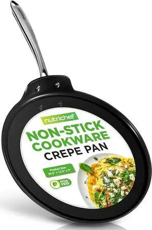 NutriChef 12 Inch Crepe Pan Non Stick, Ideal for Pancakes, Dosa & Tortillas, Hard-Anodized, Dishwasher Safe