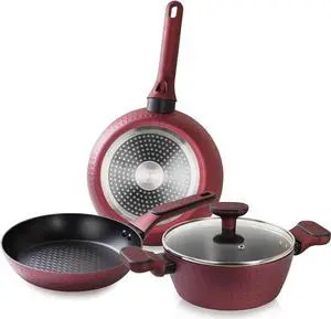 Moss & Stone 4 Piece Nonstick Cookware Set, Small Pots And Pans Set Non stick With Glass Lid, Induction Cookware, Stay Cool Handle, PTFE/PFOA, Kitchen Cookware 4-Piece with Frying Pans Set & Saucepan