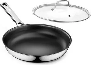 Nonstick Ceramic Frying Pan,11 Inch Stainless Steel Frying Pan Skillet with Glass Lid,Titanium Ceramics Egg Pan Omelet Pans,Kitchen Cooking Pan Compatible with All Cooktops