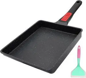 Japanese Omelette Pan Nonstick, Large Tamagoyaki Pan Egg Roll Pan with Detachable Handle, Oven& Dishwasher Safe, 9 x 8 (Black)