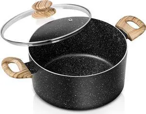 MICHELANGELO Stock Pot with Lid, 5 Quart Cooking Pot Nonstick, Granite Soup Pots with Lid, Induction Pot with Stay-cool Handle, 5 Qt Stockpot Non Stick Pots Black