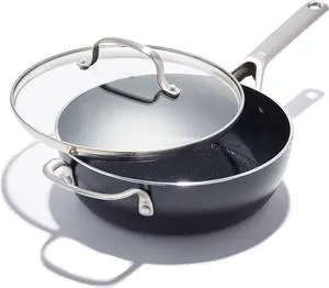 OXO Agility 3QT Chefs Pan with Glass Lid, Ceramic Nonstick Cookware PFAS-Free, Induction Suitable, 600°F Oven Safe, Durable Versatile Cookware for Healthy Quick & Even Cooking, Dishwasher Safe, Black