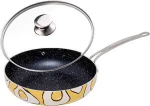 KITCHENLY Happy Frying Pan & Lid - Nonstick Pan, Deep Nonstick Frying Pan Stone Cookware - Oven, Electric, Gas, and Induction Compatible - 9.5 inch