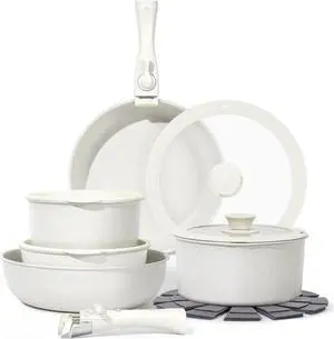 15Pcs Pots and Pans Set Non Stick, Cookware Sets with Detachable Handle, Nonstick RV Kitchen Cooking Tools Removable Handles, Oven Safe, Induction Fast, Stackable Induction Cookware, White